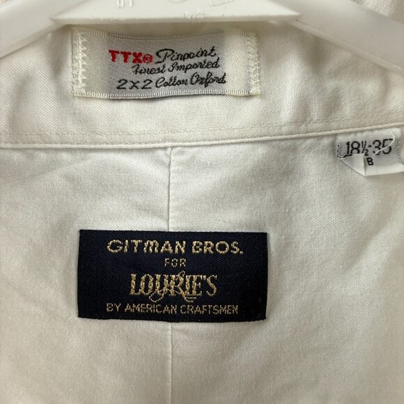 Gitman Bros Pinpoint Button-Down All Cotton 18.5 35 Oxford TTX White Shirt Solid - Picture 3 of 16